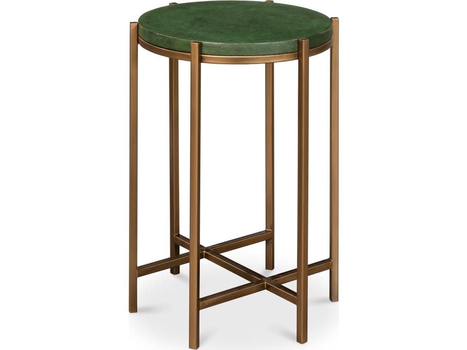 Hobart Contemporary Round Side Table with Green Shagreen Top