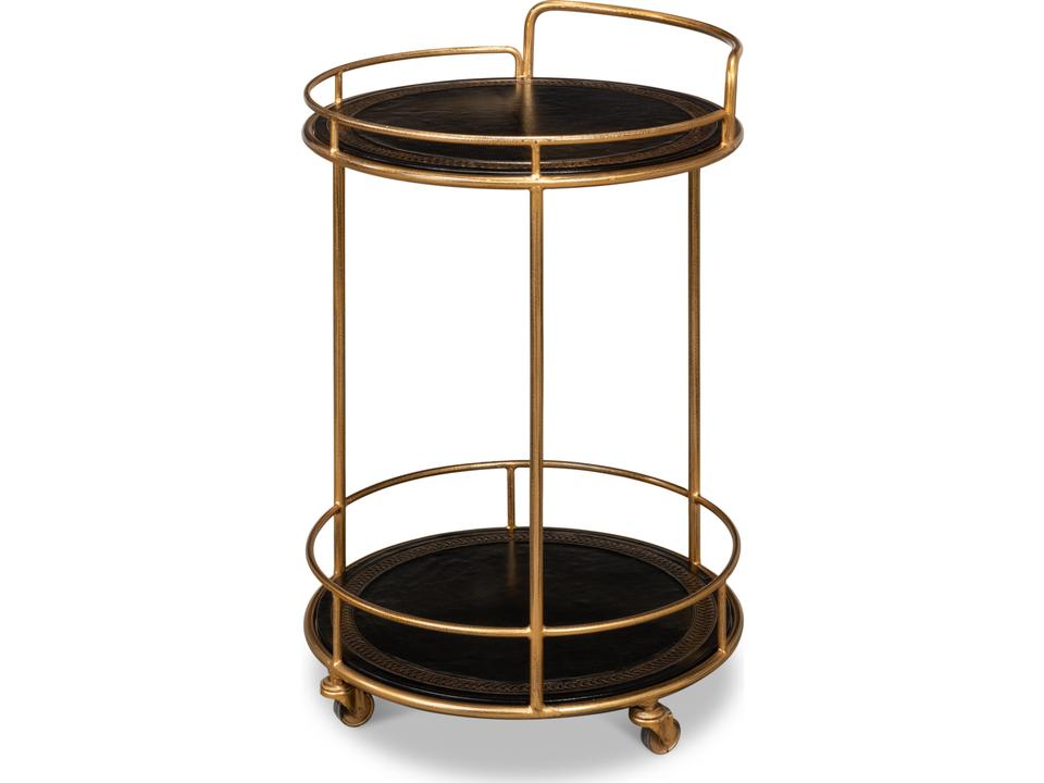 Server Round Side Table in Hand Antiqued Leather and Iron