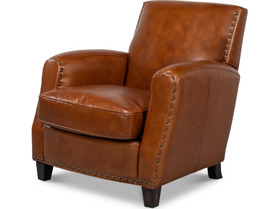Taft Top Grain Leather Accent Chair in Vintage Havana Brown