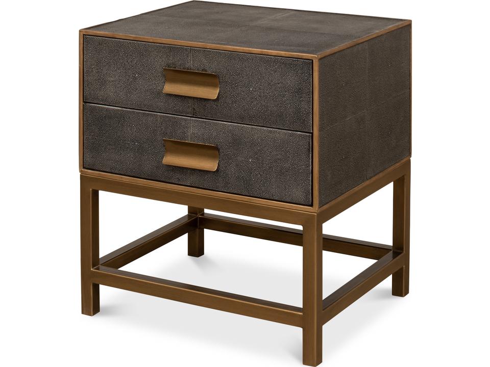 Gideon Shagreen Side Table Antique Grey with Gold Trim