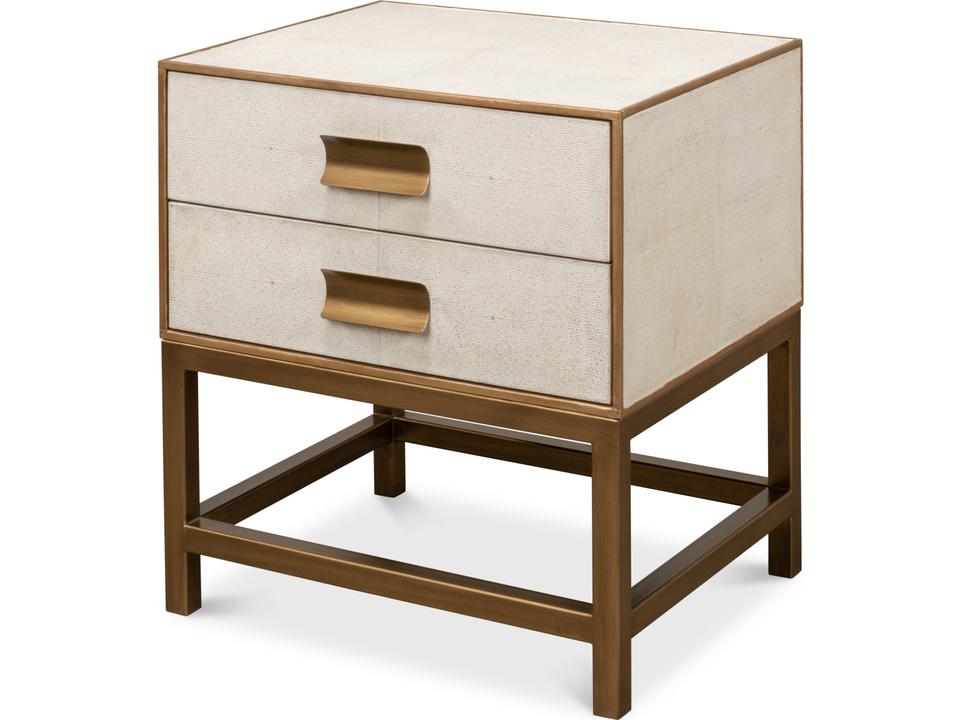 Gideon Shagreen End Table Osprey White with Gold Trim