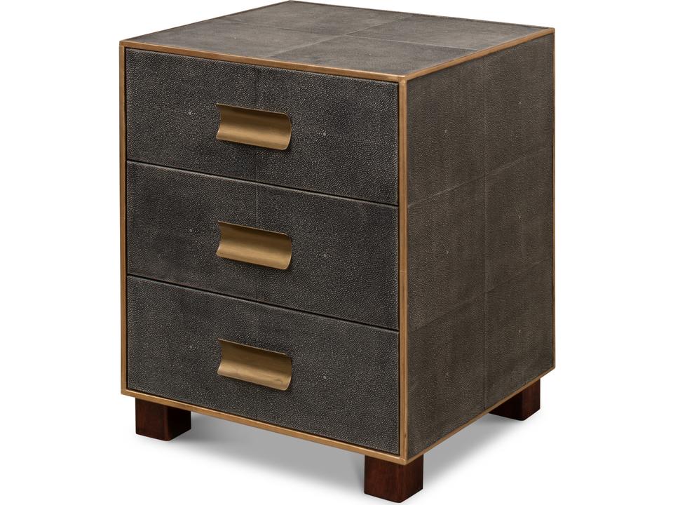 Gideon Shagreen 3-Drawer Side Table Antique Grey with Gold Trim