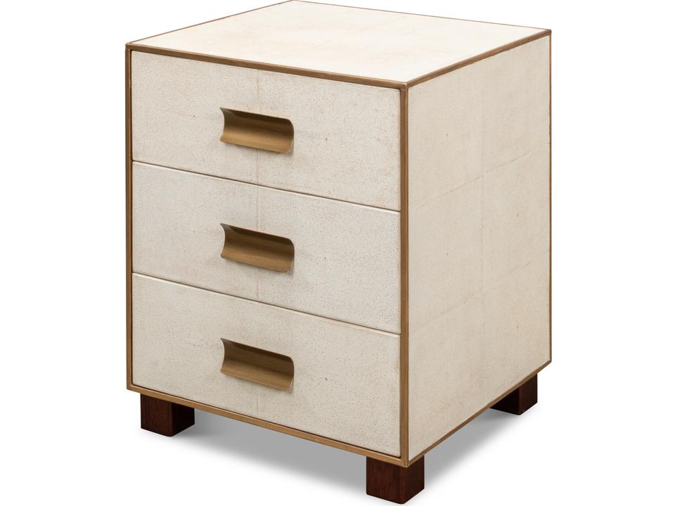 Shagreen 3 Drawer Side Table in Osprey White with Gold Trim