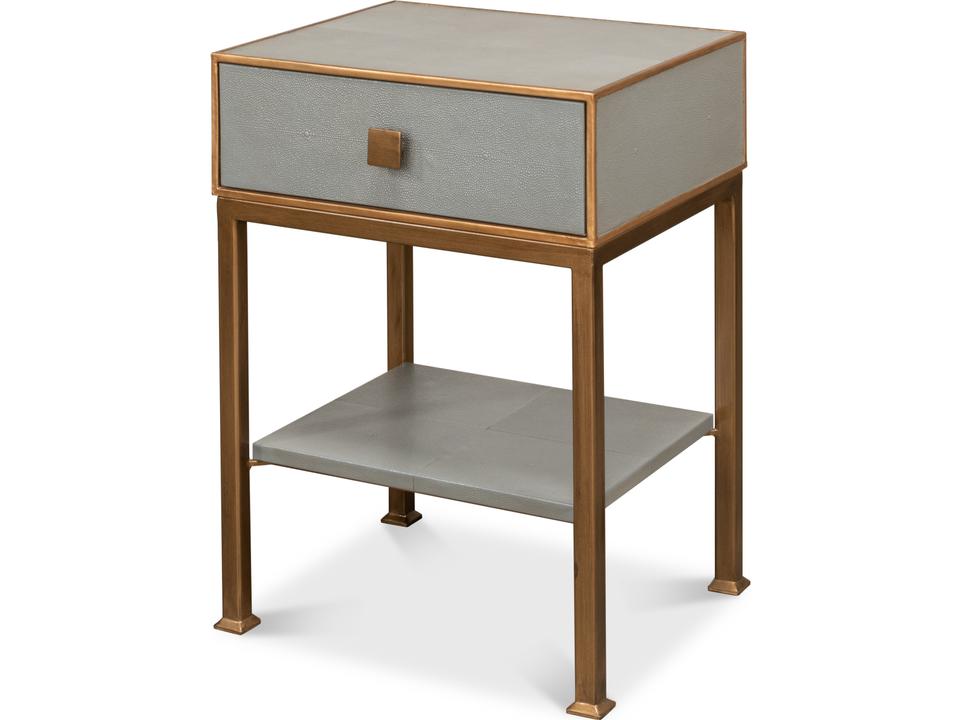 Gillian One Drawer Nightstand in Storm Grey with Gold Trim