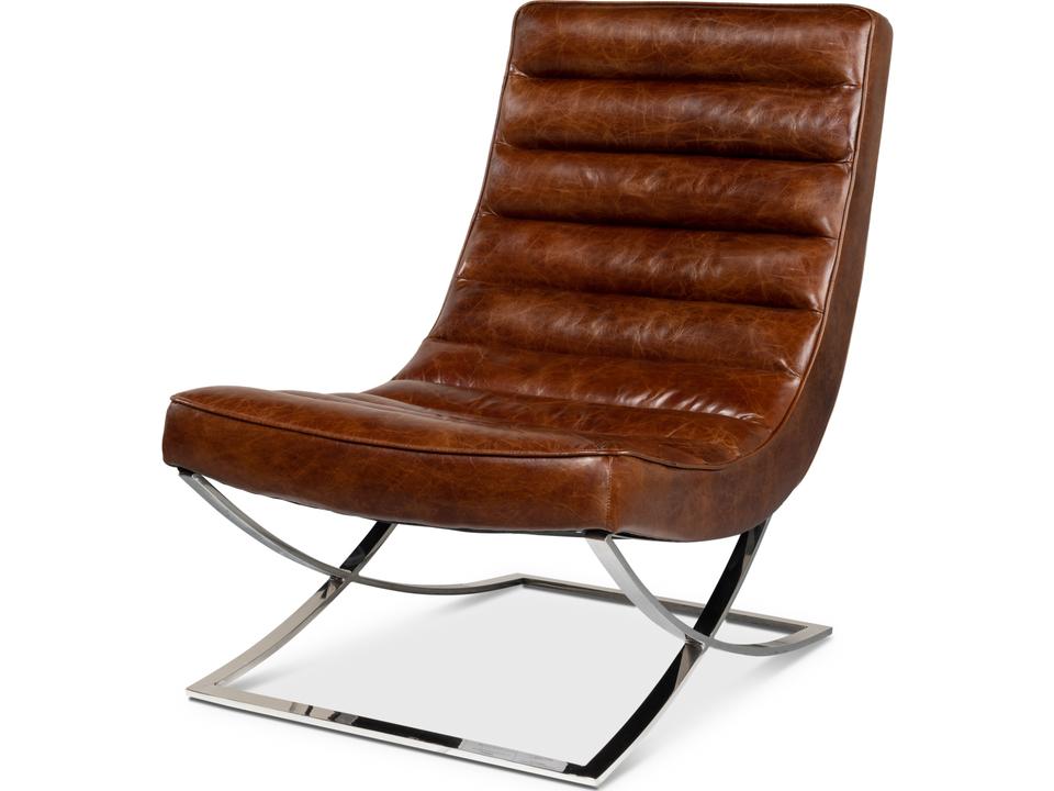 Cassino Tufted Aniline Leather Lounge Chair in Newark Brown