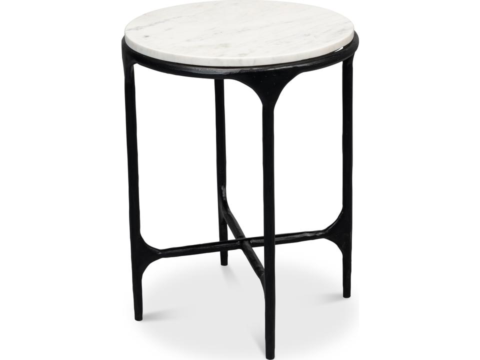 Anapa Round End Table with Marble Top and Iron Base
