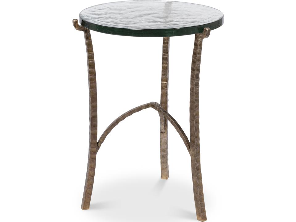 Dandy Round Side Table with Cast Glass Top and Aged Brass Legs