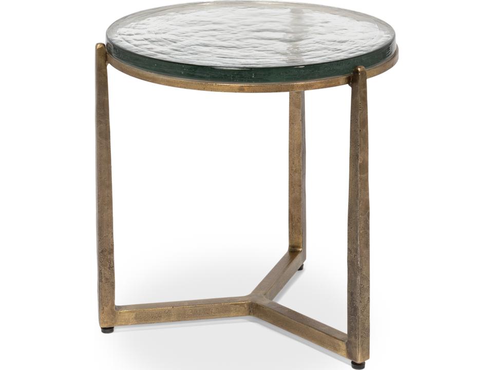 Dorsey Round Side Table with Aged Brass Finish and Glass Top