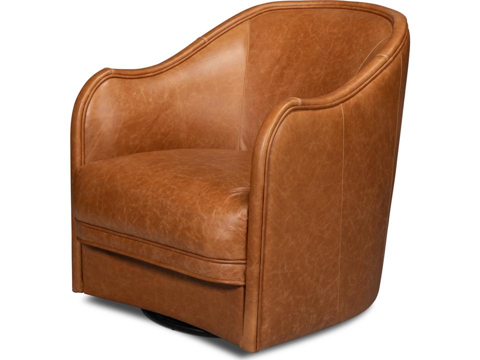 Braxton Leather Swivel Accent Chair in Columbia Brown