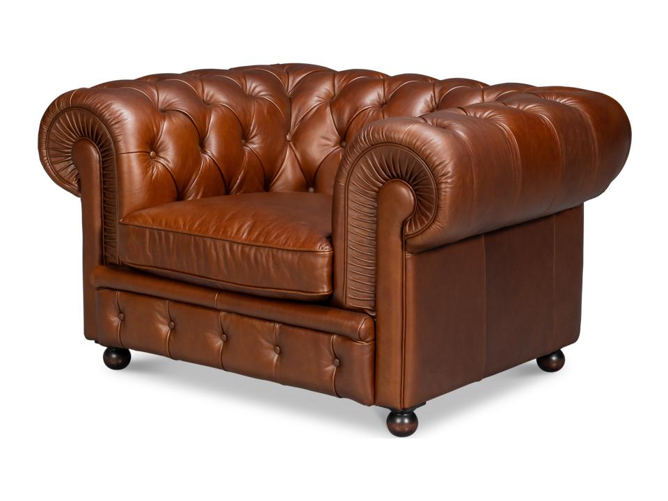 Savile Top-Grain Leather Club Chair in Dark Brown with Nailhead Trim