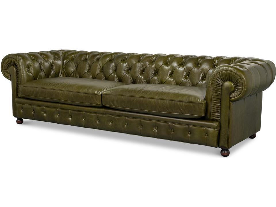 Savile Chesterfield 3-Seat Top-Grain Leather Sofa in Britain Green