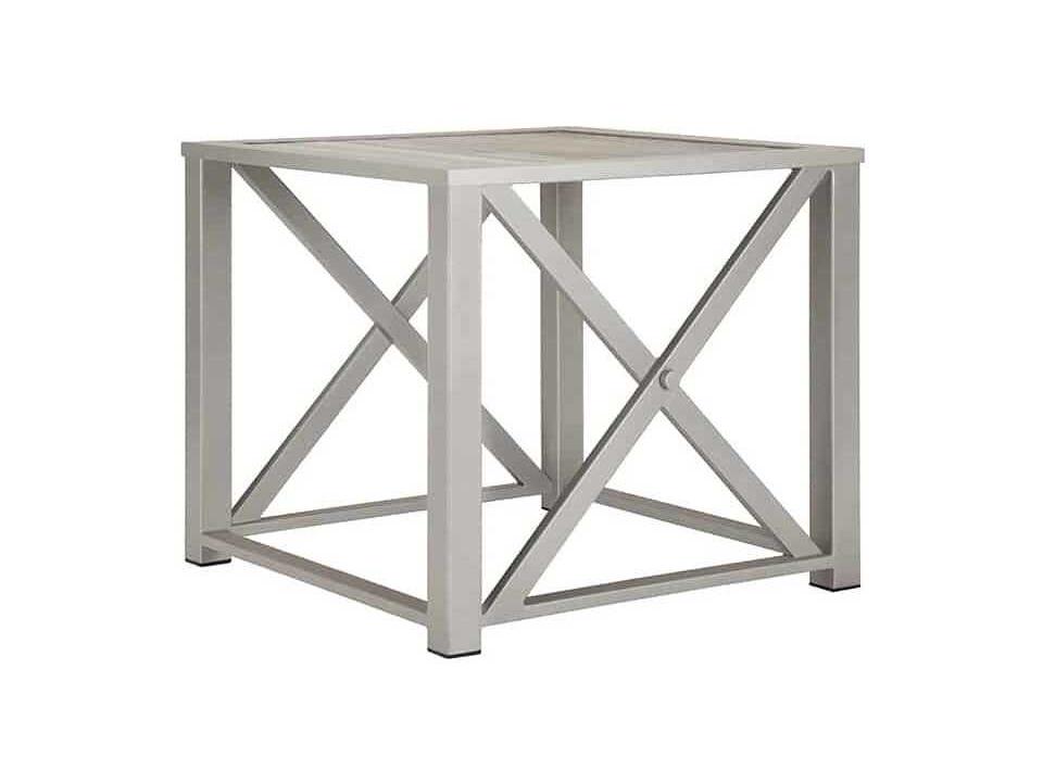 Dynasty Square End Table in Powder-Coated Aluminum and Wood-Grained Porcelain