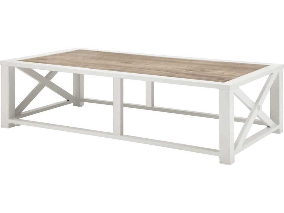 Dynasty Large Rectangular Outdoor Coffee Table in Powder Coated Aluminum and Wood Grained Porcelain