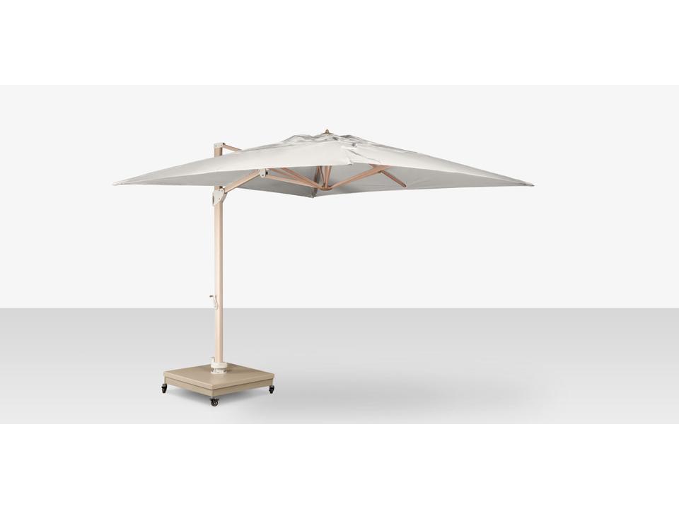 The Grand 13 Foot Square Cantilever Outdoor Umbrella in Wood Grain with Sunbrella Canopy