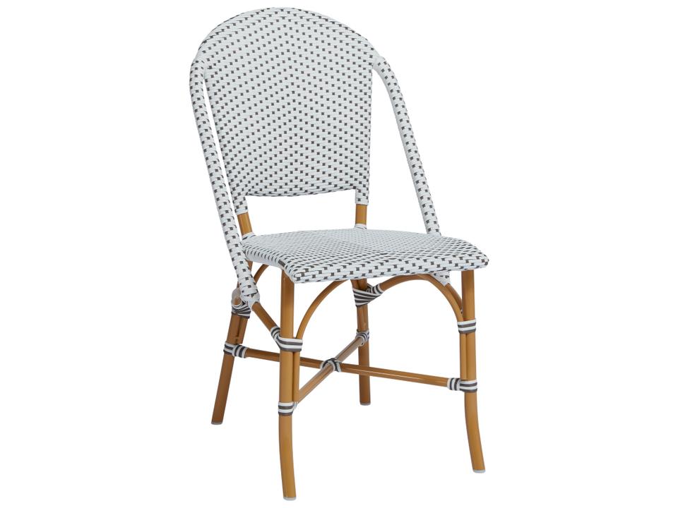 Alu Affaire Aluminum Almond Sofie Stackable Bistro Side Chair in White/Cappuccino Dots