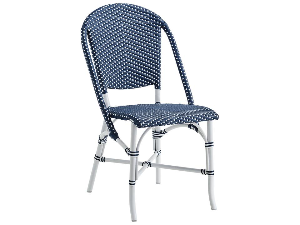 Alu Affaire Aluminum Sofie Stackable Bistro Side Chair in Navy Blue/White Dots