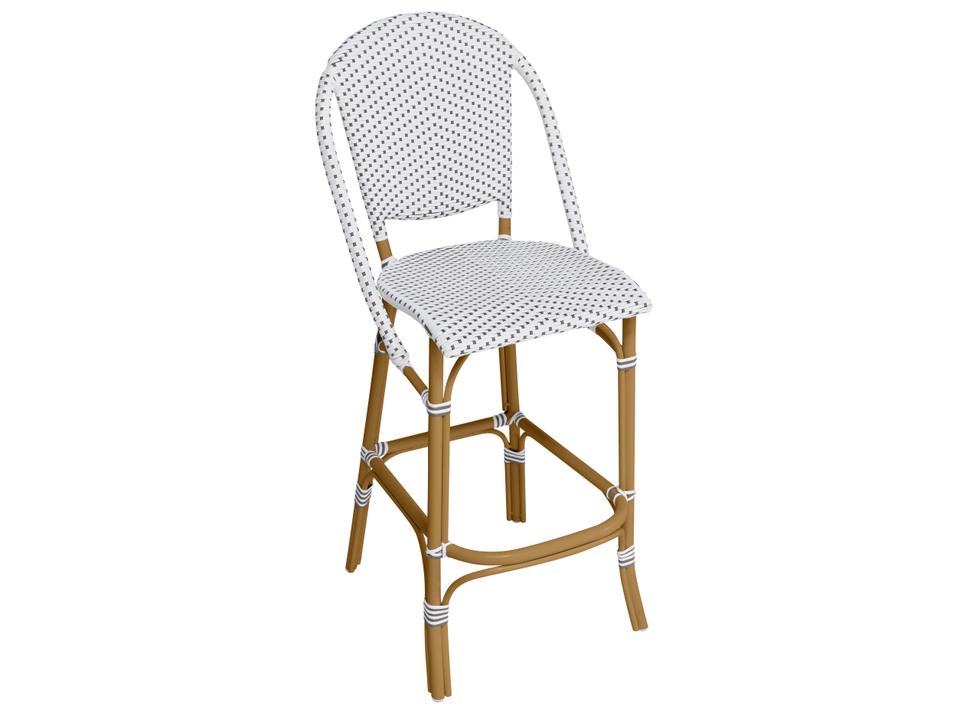 Alu Affaire Aluminum Almond Sofie Stackable Outdoor Bar Stool in White/Cappuccino Dots