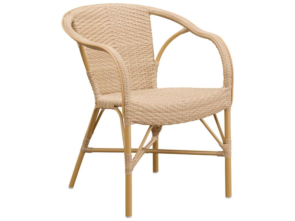 Exterior Aluminum Rattan Natural with Natural dot Almond Madeleine Stackable Patio Dining Arm Chair