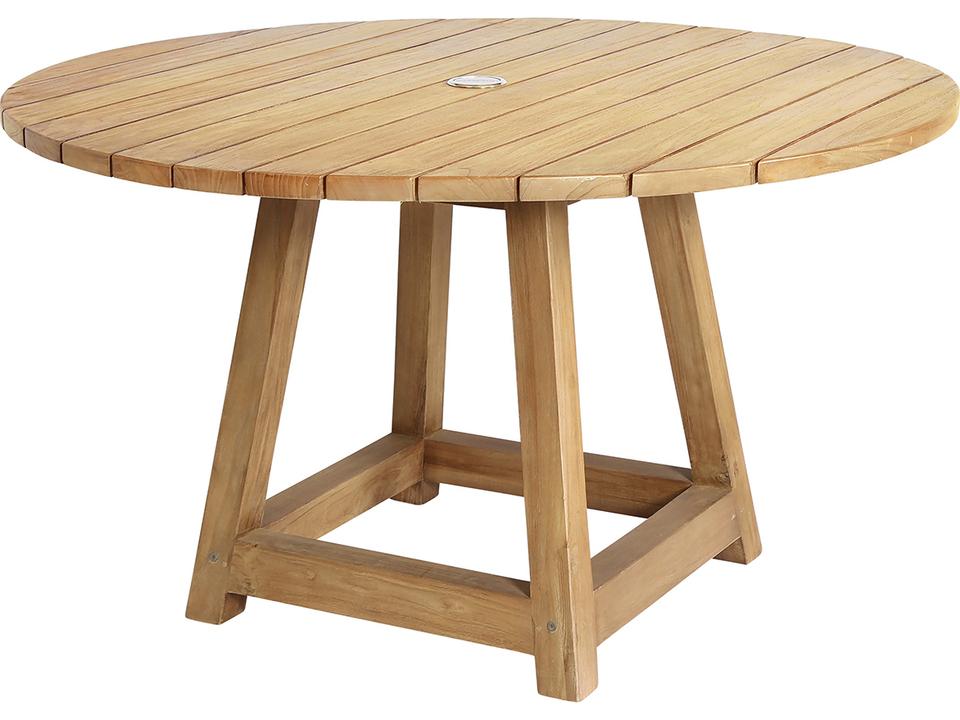 Teak Natural Brown George Small Round Patio Dining Table with Umbrella Hole