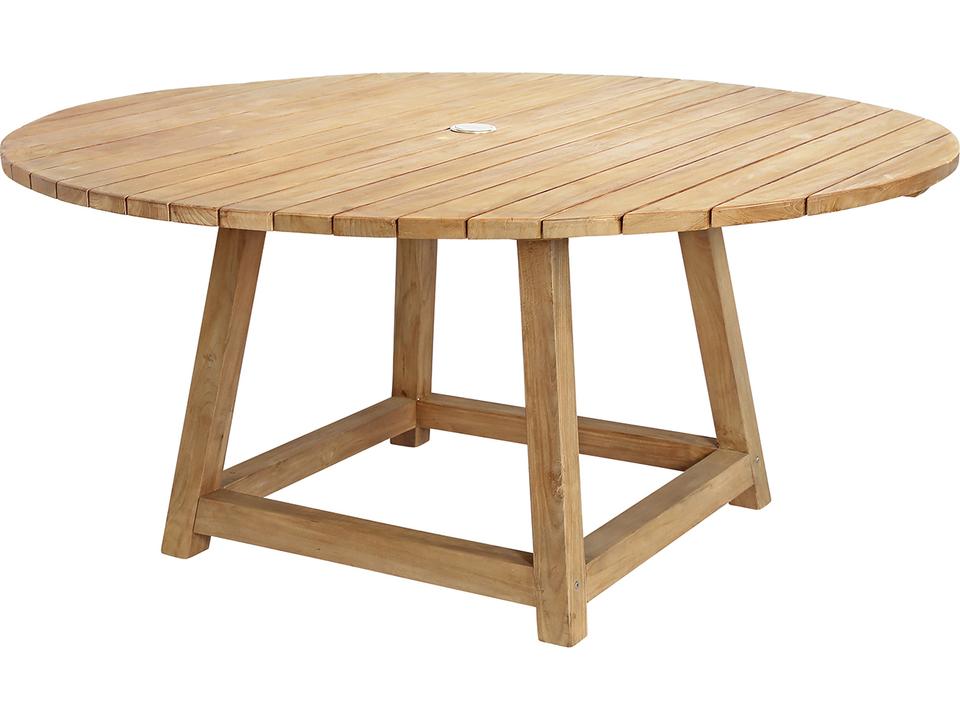 Teak Natural Brown George Large Round Outdoor Dining Table with Umbrella Hole
