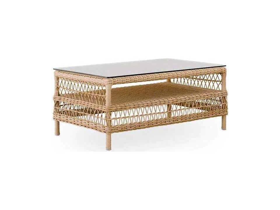 Georgia Garden Aluminum Rattan Natural Hazel Rectangular Glass Top Outdoor Coffee Table