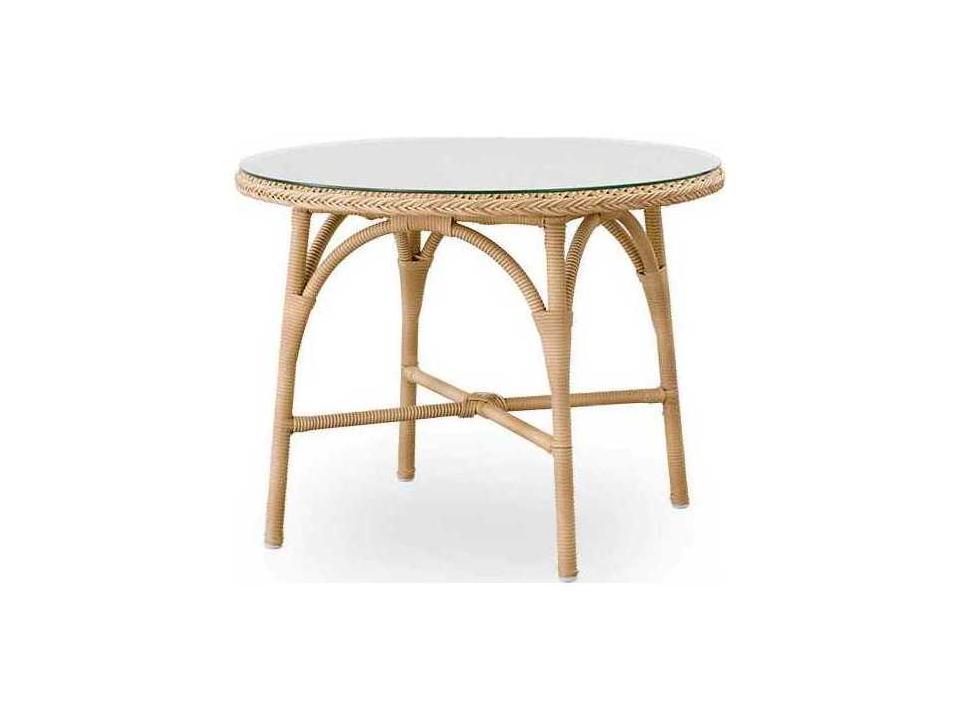 Georgia Garden Aluminum Rattan Natural Victoria Round Glass Top Outdoor Patio Coffee Table
