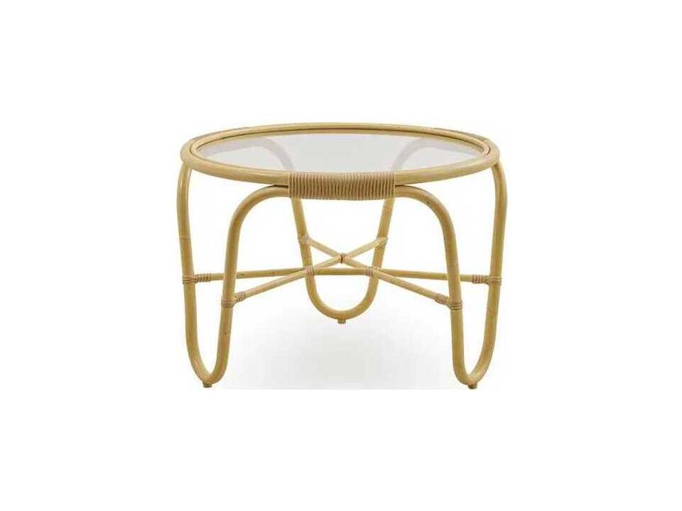 Exterior Alumium Rattan Natural Charlottenborg Round Glass Top Patio Coffee Table