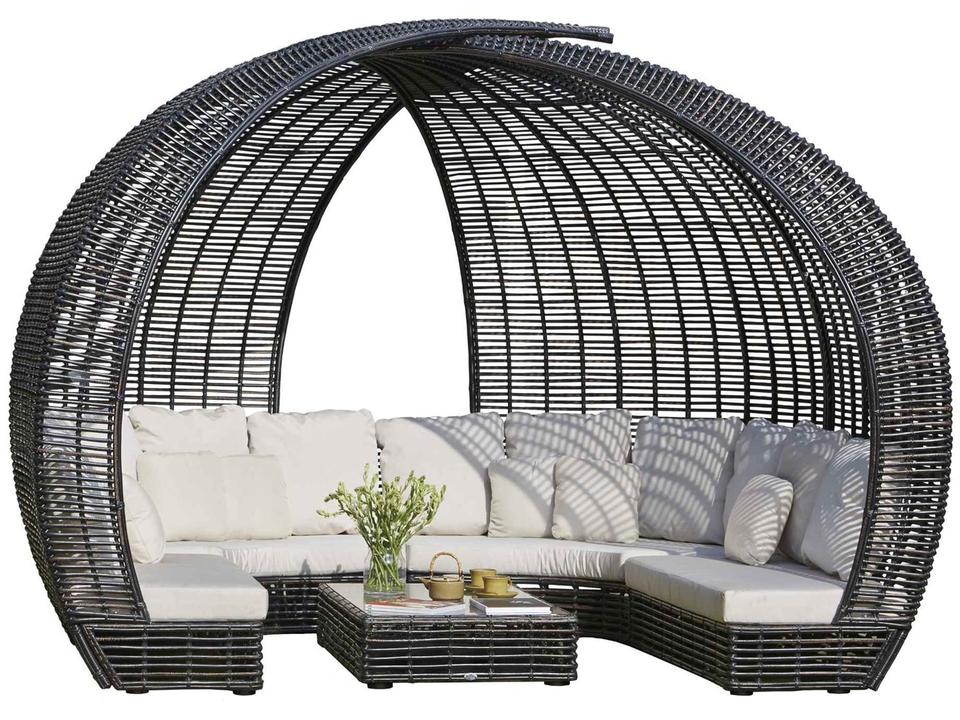 Sparta Outdoor Daybed with Open-Weave Canopy in Black Mushroom