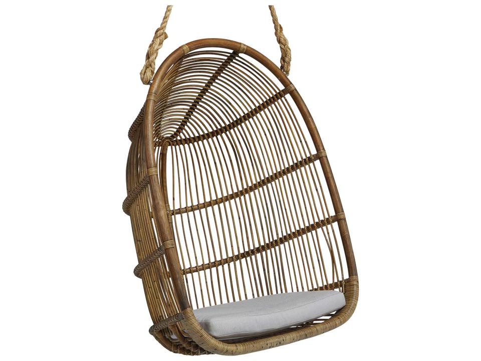 Design Renoir Rattan Hanging Swing Chair with White Canvas Cushion