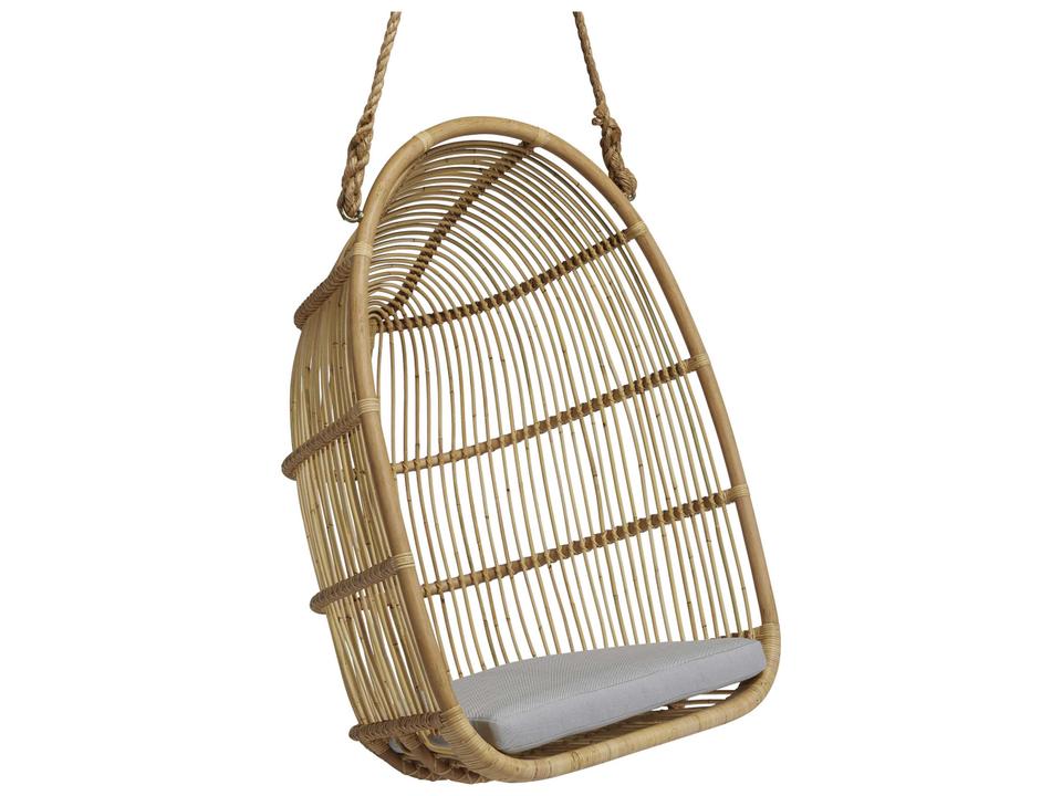 -Design Originals Renoir Rattan Hanging Swing Chair in Natural with White Cushion