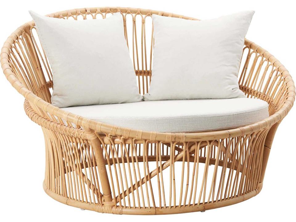 Design Originals Love Nest Rattan Lounge Chair in Natural with White Cushion