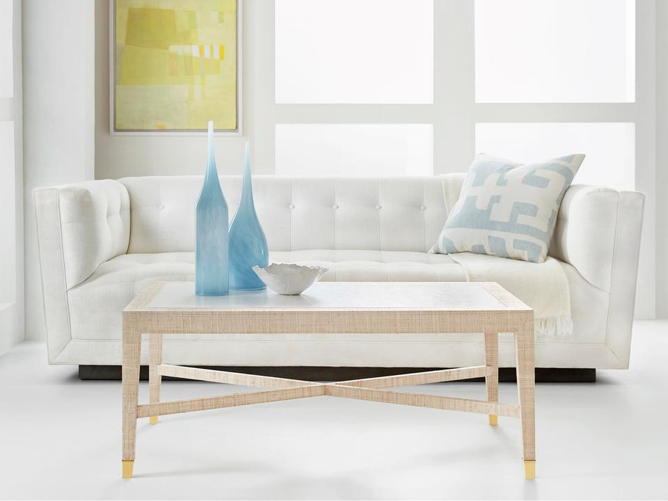 Palmetto Rectangular Coffee Table with Quartz Top and Raffia Base