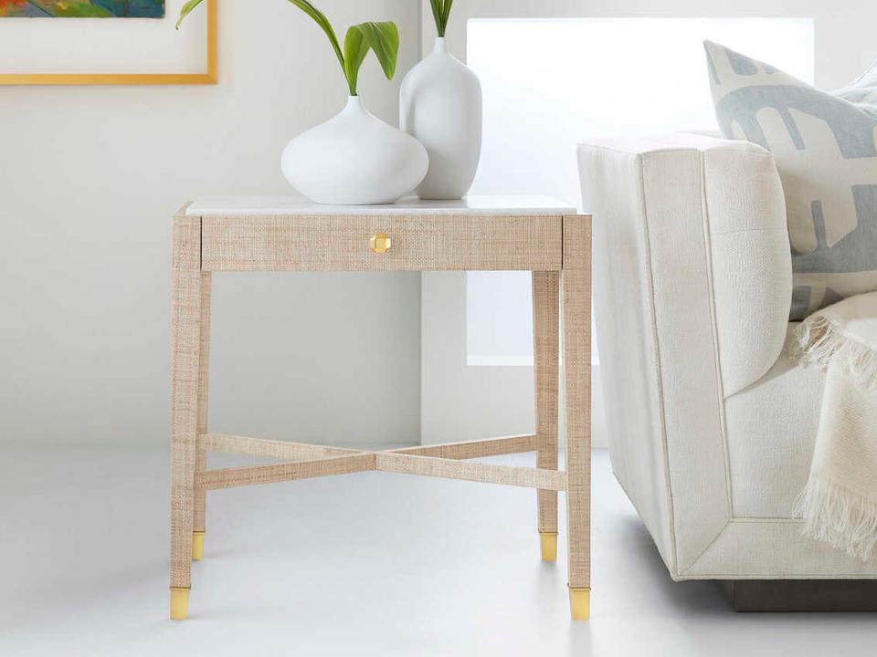 Palmetto Rectangular End Table with Quartz Top and Brass Accents