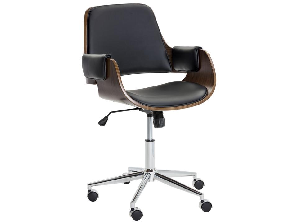 Kellan Office Chair Onyx Faux Leather Curved Walnut Veneer