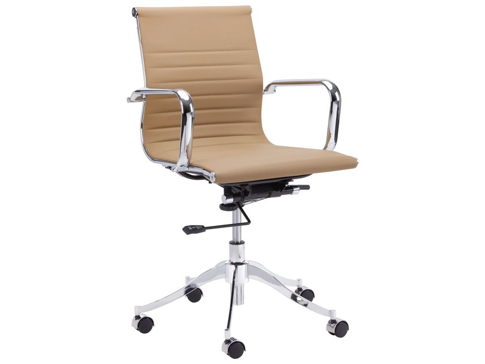 Tyler Office Chair Tan Faux Leather Stainless Steel Adjustable Swivel
