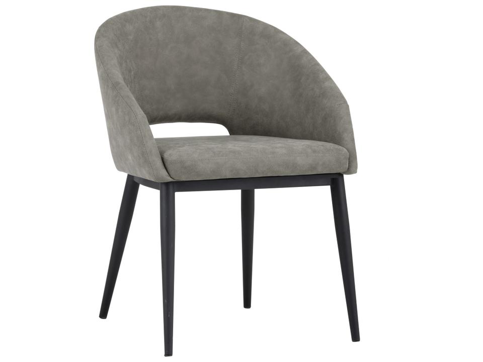 Thatcher Upholstered Dining Armchair in Antique Grey Faux Leather with Black Steel Legs
