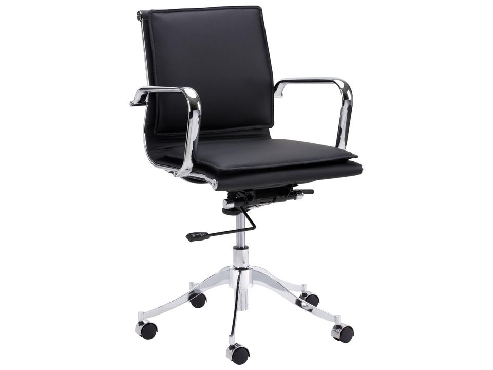 Morgan Office Chair in Onyx Faux Leather and Polished Stainless Steel