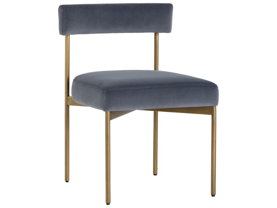 Seneca Upholstered Dining Side Chair in Velvet Slate and Antique Brass