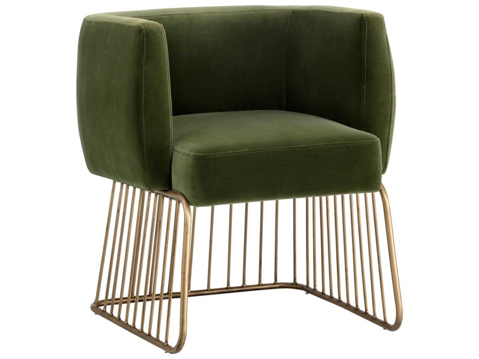 Gala Upholstered Dining Armchair in Forest Green with Antique Brass Base