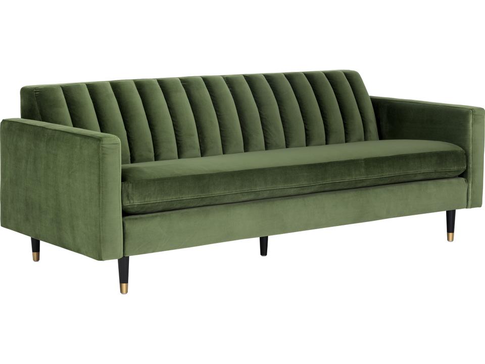 Yosi 3-Seat Velvet Sofa in Moss Green with Channel Tufting