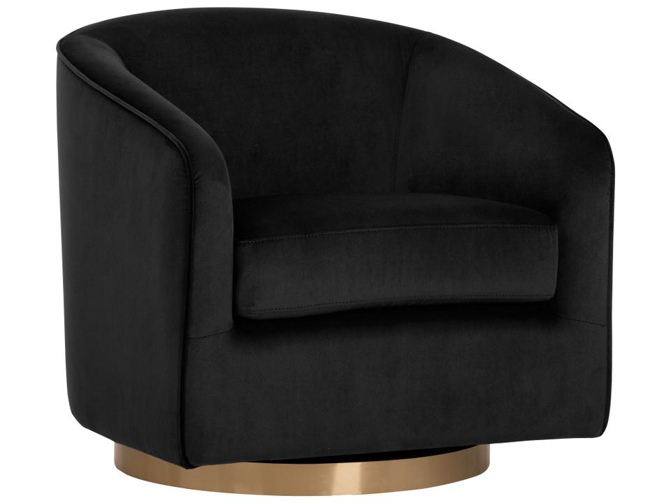 Hazel Swivel Lounge Chair in Black Sky Velvet with Gold Base