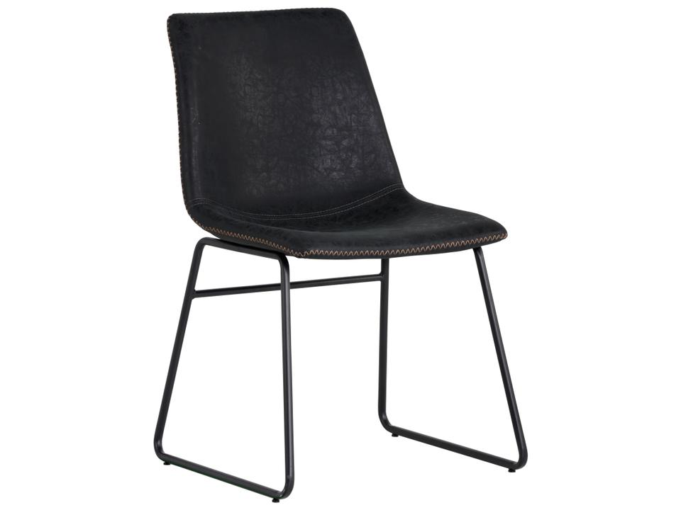 Cal Upholstered Dining Side Chair in Antique Black Faux Leather and Steel