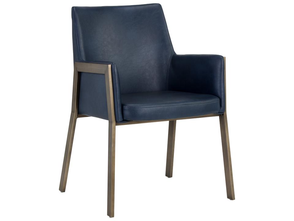 Bernadette Dining Armchair in Admiral Leatherette with Brushed Brass Frame