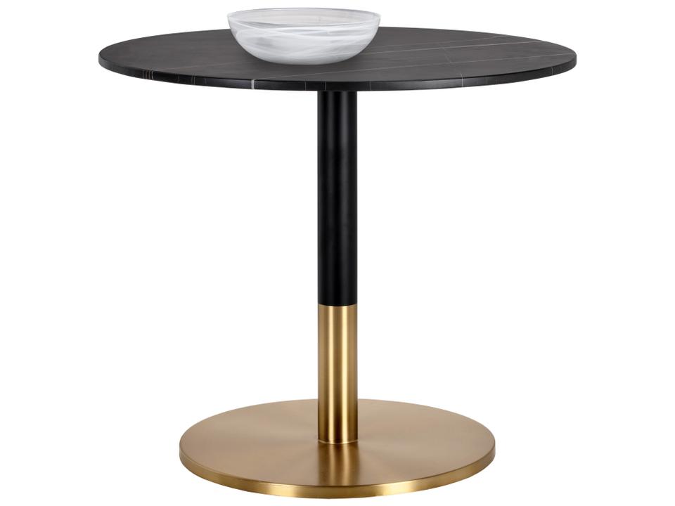 Massie Round 35.5-Inch Dining Table Black Marble Gold Steel