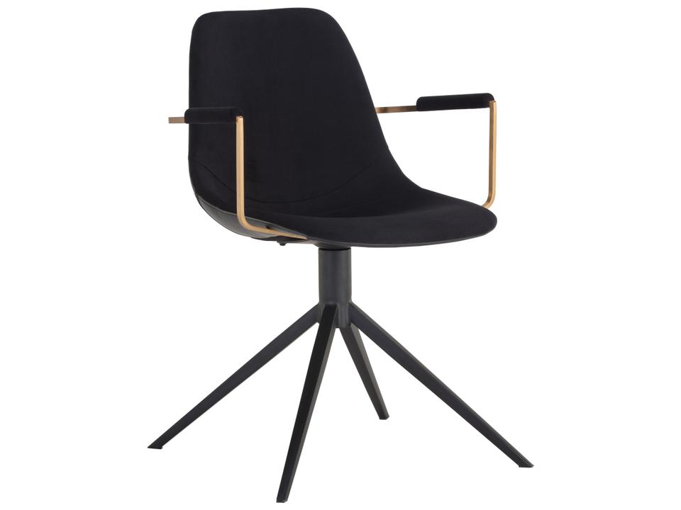 Cassius Swivel Dining Arm Chair in Black Fabric and Faux Leather