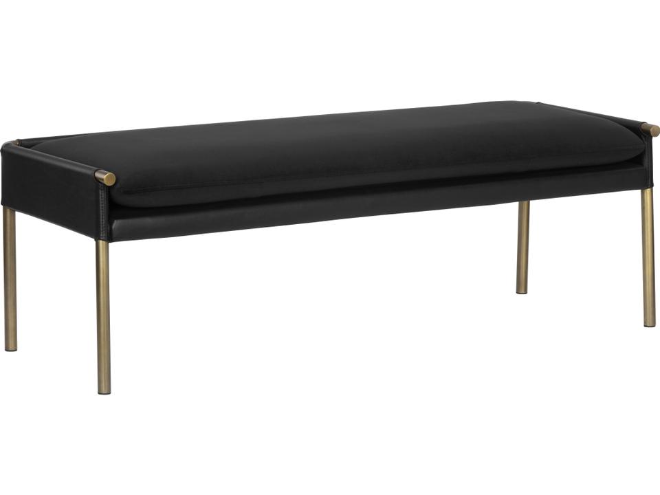 Ikon Abbington Black Upholstered Accent Bench with Antique Brass Steel Frame