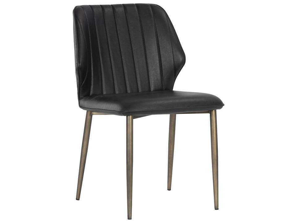Clinton Upholstered Faux Leather Dining Side Chair in Bravo Black with Bronze Legs