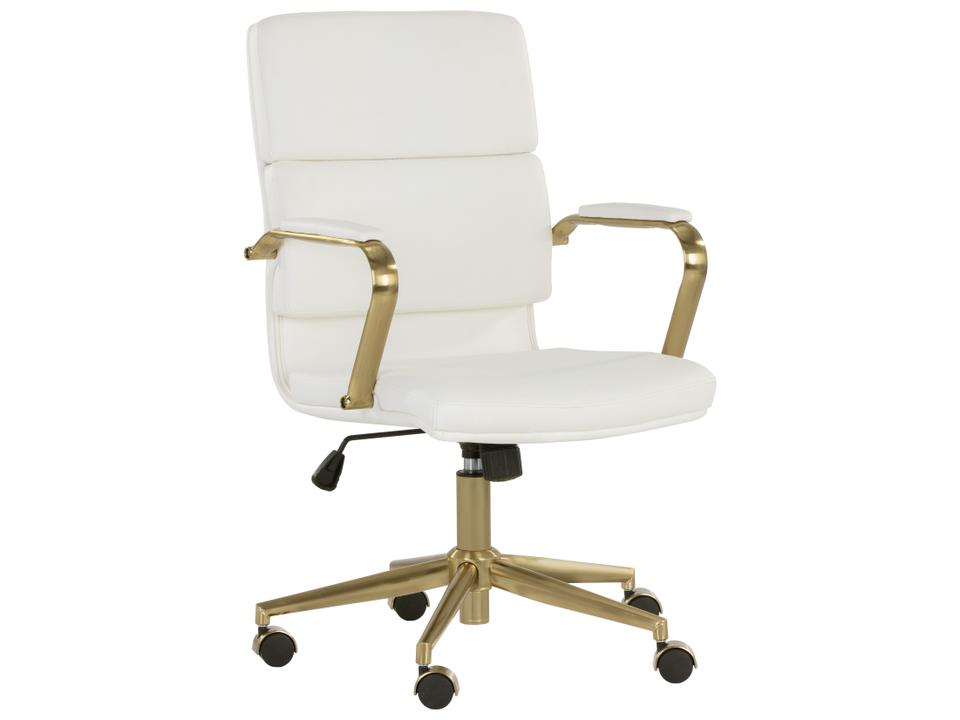 Kleo Swivel Office Chair in Snow Faux Leather with Gold Frame