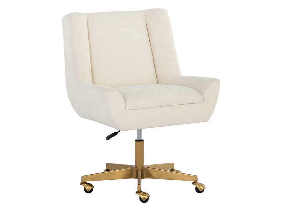 Mirian Office Chair in Zenith Alabaster Performance Fabric with Matte Gold Base