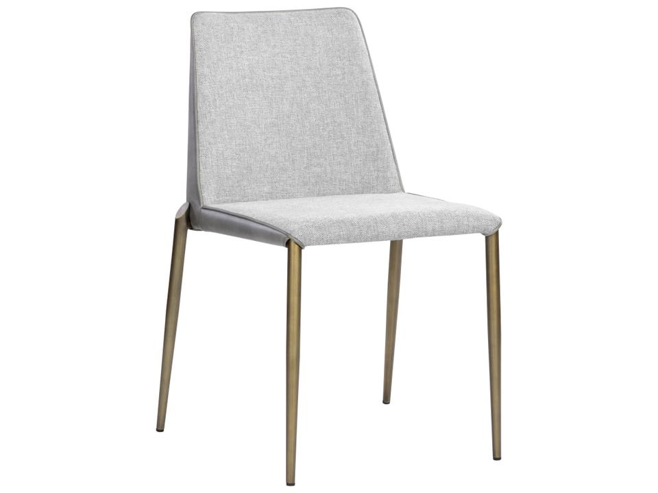 Renee Gray Faux Leather Side Dining Chair with Antique Brass Legs